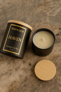 Haven | Baby Powder & Musk | Hand-Poured Coconut Soy Candle, Black and Gold Jar